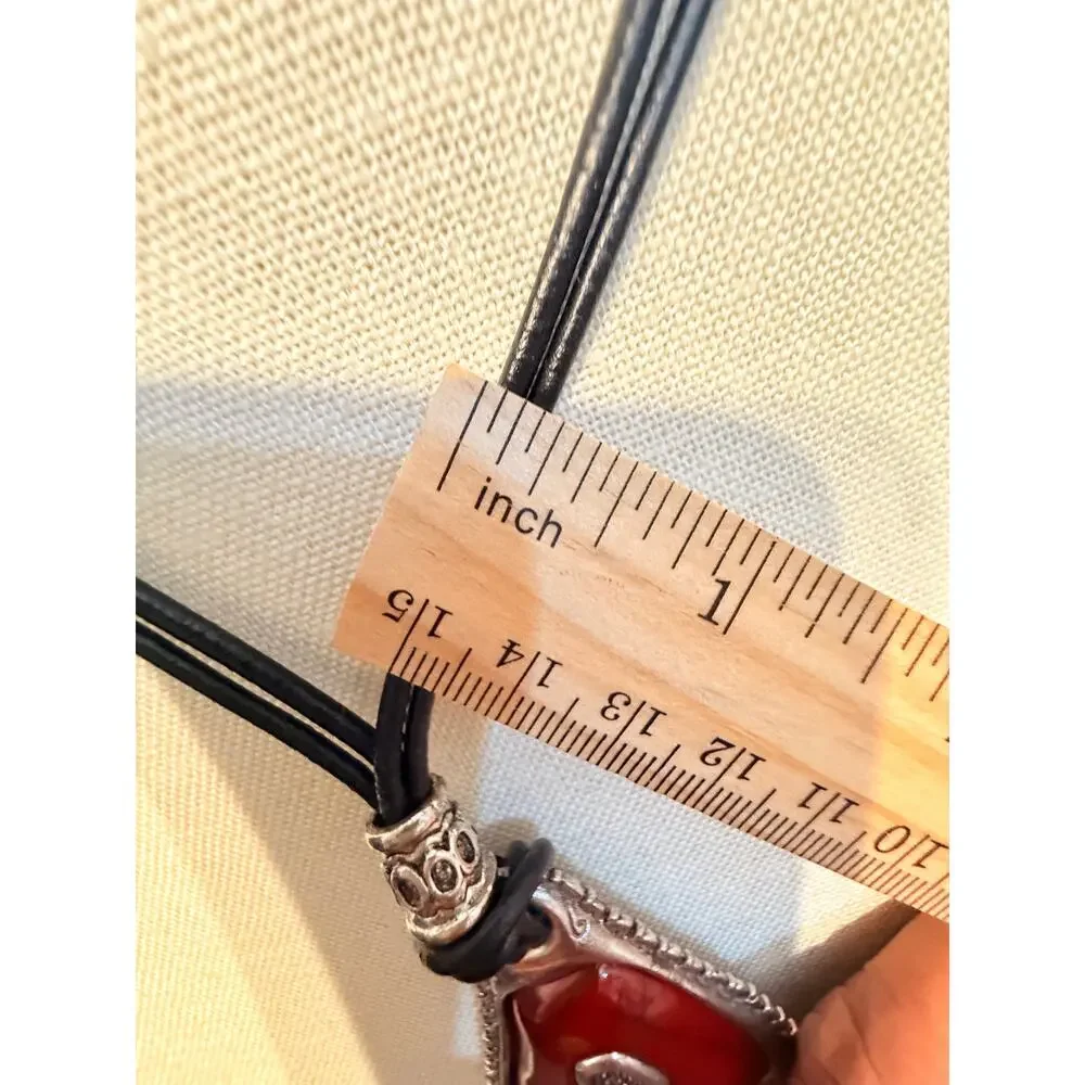 Vintage Red Geometric Pendant Cord Necklace 18”